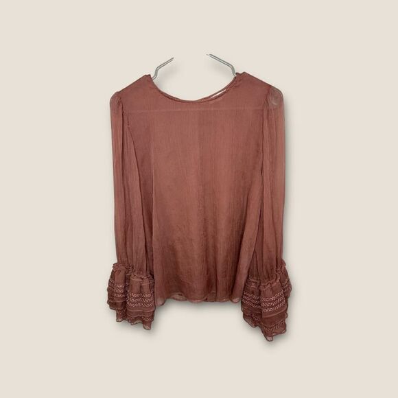 Stellah Dusty Pink/Rose Layered Semi-Sheer Exaggerated Sleeve Top Size Large - Picture 2 of 7